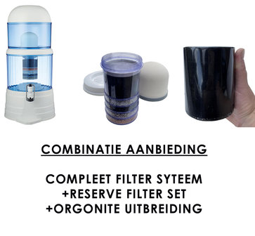 SUPER COMBI AANBIEDING: filtersysteem + reserve filterset + orgonite uitbreiding